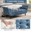 Banc rembourré en velours, banc de bout de lit avec 2 coussins, repose-pieds capitonné capitonné, repose-pieds à accoudoirs roulés, repose-pieds avec pieds en bois massif, pour vestibule, salon, salle à manger, bleu-929498394-929498388