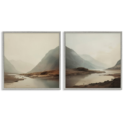 «Fog Shrouded Cliff & River», ensemble de 2 giclées encadrées, design par Lazar Studio