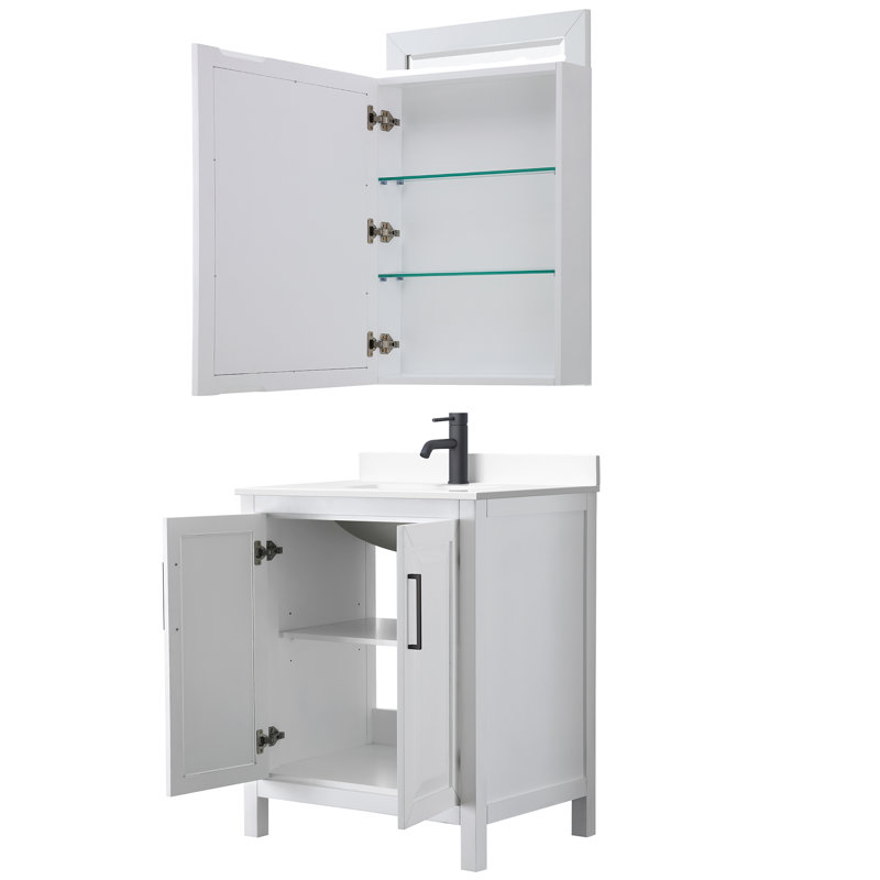 Daria 30'' W Single Vanity, White Cultured Marble, White, Brushed Gold