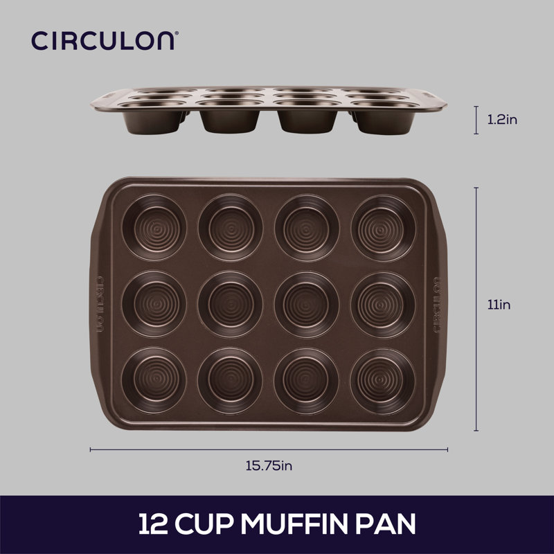Circulon Bakeware Nonstick Muffin / Cupcake Pan, 1.5" H x 10.5" W x 15.5" D, Chocolate