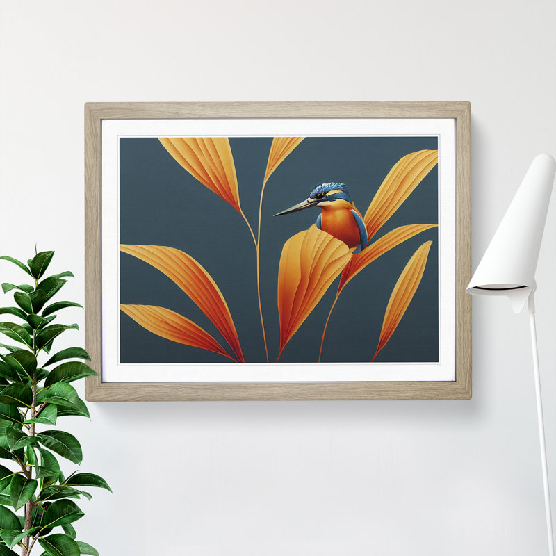 Kingfisher Deco - Single Picture Frame Print, Oak, 46cm H x 64cm W x 2cm D
