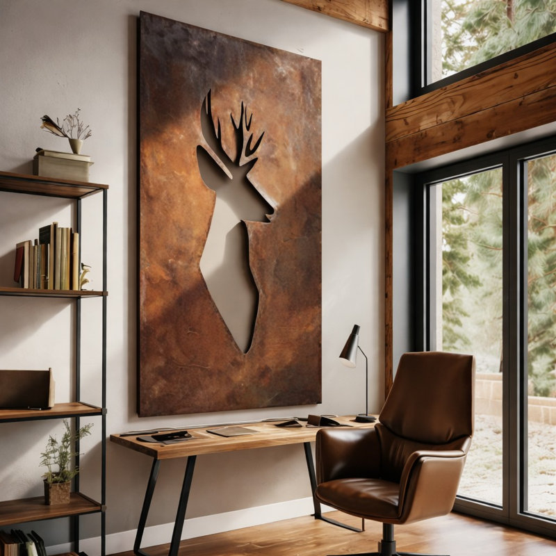 Art mural cerf en métal rustique
