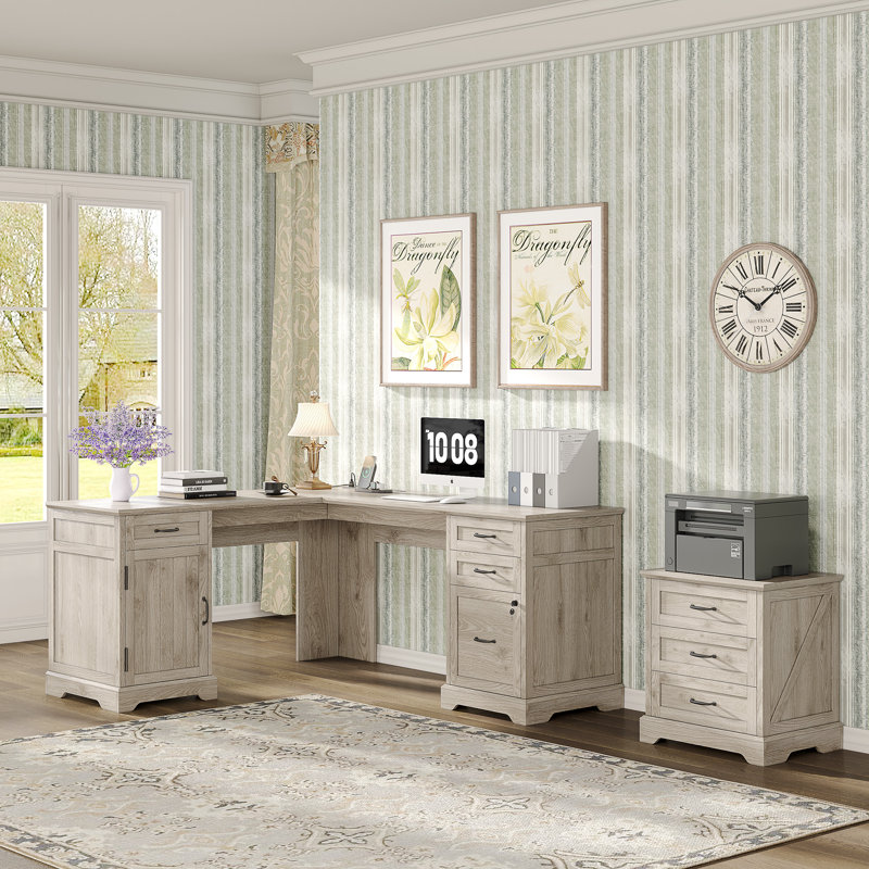 Bureau en L 67 po Farmhouse, Gris / Gris