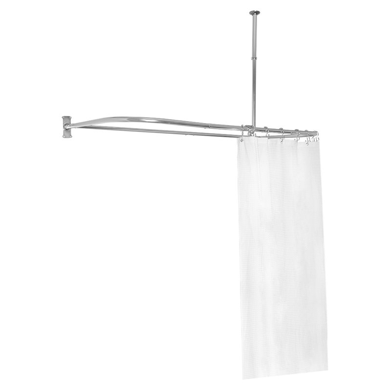 Chrome 60" D-Shape Ceiling Mounted Shower Curtain Rod