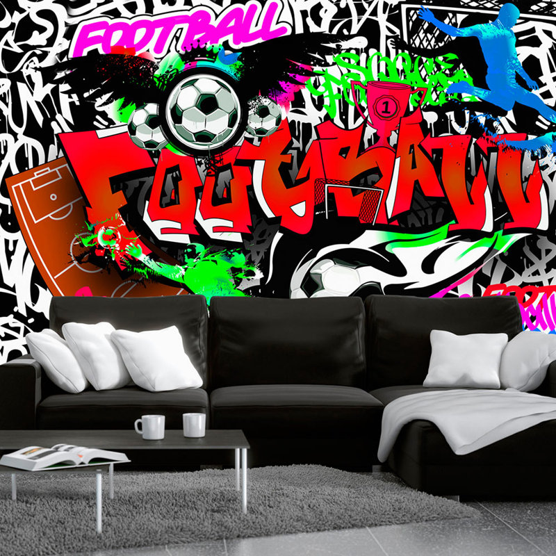 Football Graffiti Wallpaper, Red/Green, 400cm x 280cm
