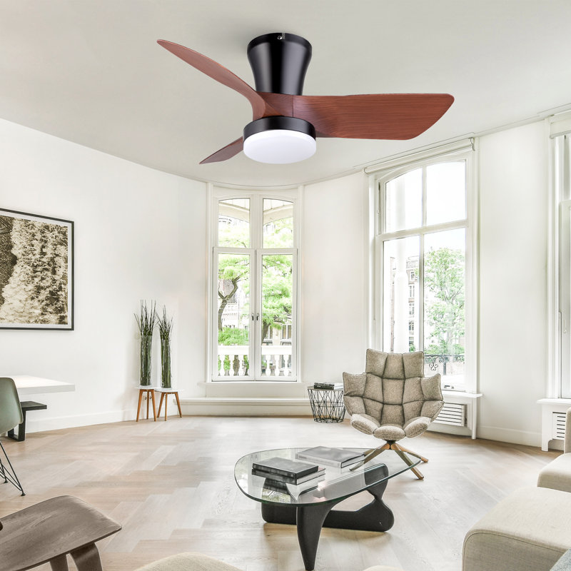 Ventilateur de plafond avec télécommande et lumière DEL, Noir / brun, 30"
