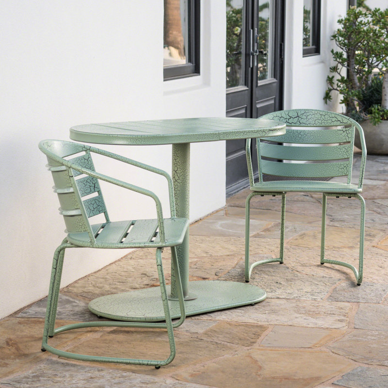 Bistro de patio pour l'extérieur - Fer, bleu sarcelle mat, 2 chaises et table pour la construction en fer de jardin, extérieur