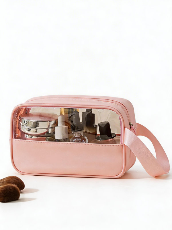 Brown single-layer waterproof toiletry bag, Pink