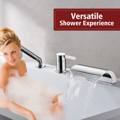 Robinet de baignoire de salle de bain en or brossé avec douchette à jet haut débit Sumerain, robinet de baignoire de style moderne avec douche à main, 3 trous