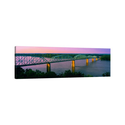 Champ Clark Bridge At Dusk, Louisiana, Missouri, USA by Panoramic Images - Wrapped Canvas Panoramic Print
