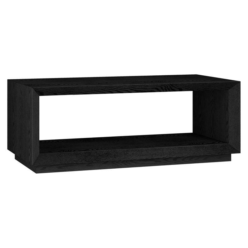 47.5" Wide Coffee Table with Open Lower Shelf — Black Grain Scandinavian MDF Center Table for Living Room | Evie, Black Grain