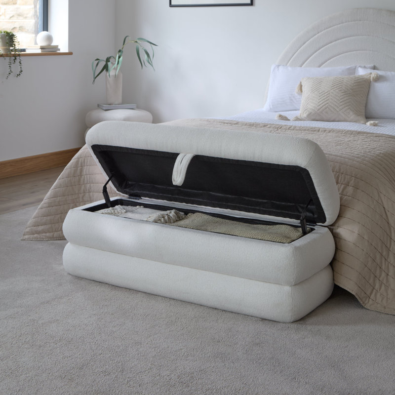 121cm Wide Rectangle Footstool Ottoman with Storage, Chalk White Boucle
