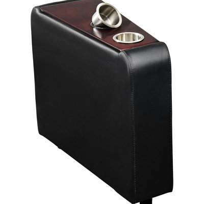 Home Theater Storage Wedge Console In Black With Stainless Steel Cupholders And Memory Foam, 24.79 Inches Tall, 11.5 Wide, 28.4 Deep For Custom Setup Contemporary Area Faux Leather Built - Foam Top,