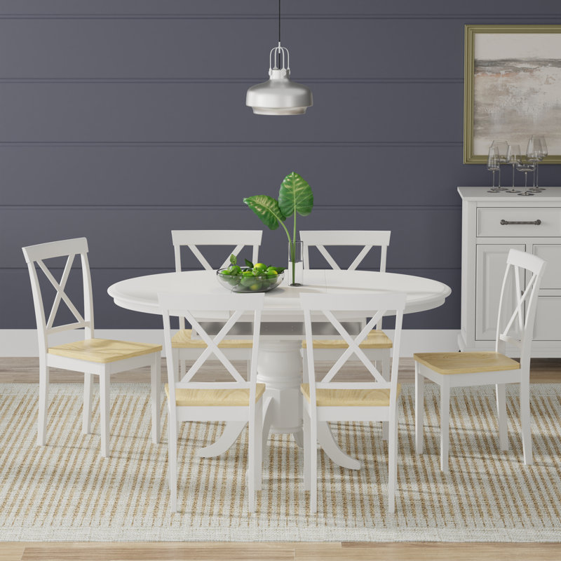 Ensemble de salle à manger Dawel, Blanc, Ensemble repas 7 pièces, Blanc / Naturel