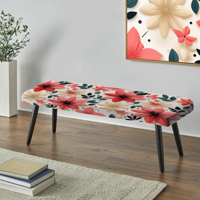 Conformation, motif floral rose et blanc - Banc rembourré floral noir