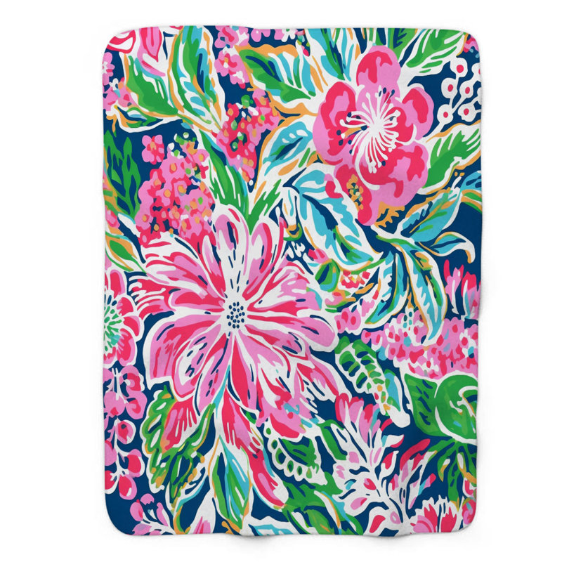 Motif de balise maritime - 1 pièce Sherpa Premium, L 60 po x L 80 po, Fleurs chics et roses