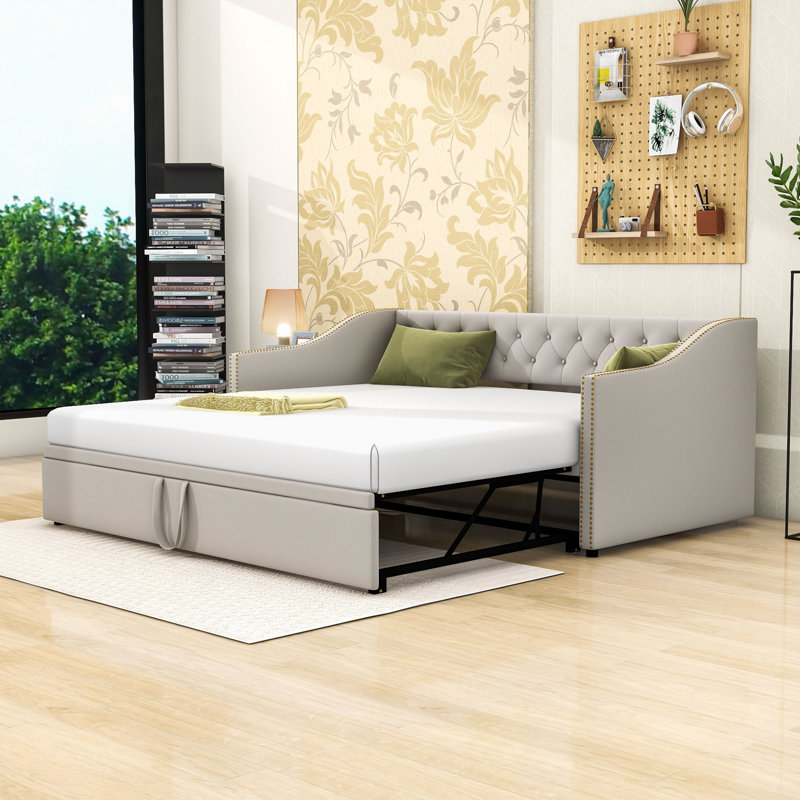 Versatile Twin Velvet Daybed with Twin Trundle, Gray