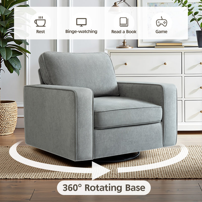 36.2" Wide Upholstered Swivel Accent Armchair, Gray Fabric