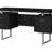 Contemporary 60 Inch Computer Desk With Storage Drawers, Reversible Left Or Right Set-Up, Black Laminate And Grey Metal Frame-1521082894