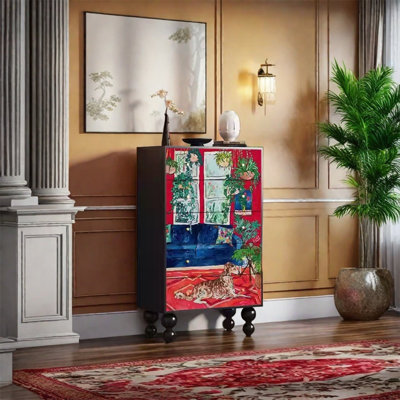 Pine Frame Cabinet with Large Top and Five Drawers