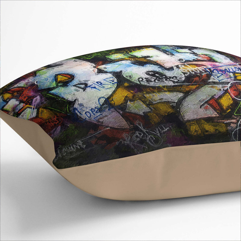 Wall Graffiti Cushion with Filling, Stone, 40cm H x 40cm W x 15cm D