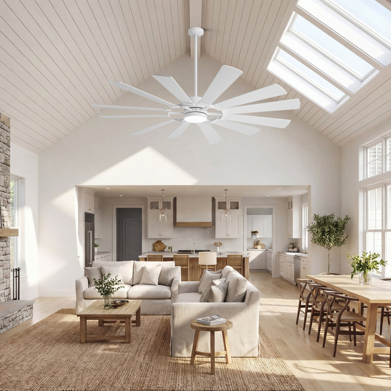 Large Dual-finish 12-blade Ceiling Fan With Light And Remote, Dc Motor, Reversible, 3-color Led, Indoor/outdoor Use, 62" Wide