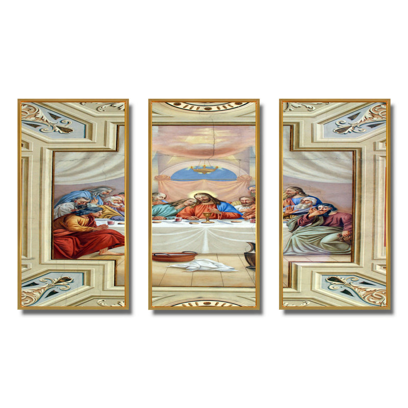 «Last Supper - People», ensemble de 3 toiles encadrées, H 28 po x l 36 po x P 1 po, Or