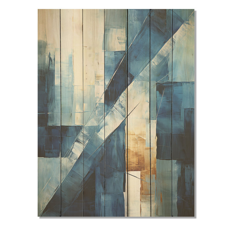 Formes nautiques bleues et blanches III - Minimalisme côtier sur bois, H 20 po x l 10 po