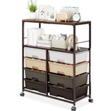 8 Drawers Rolling Storage Cart with Wooden Top,Plastic Storage Drawers,Rolling Cart with drawers,Drawer with Lockable Wheels