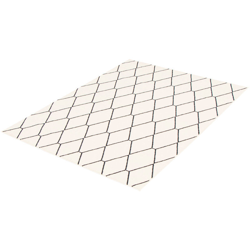 Tapis blanc / bleu marine Esliabeth, Rectangle 5 pi 3 po x 7 pi 3 po
