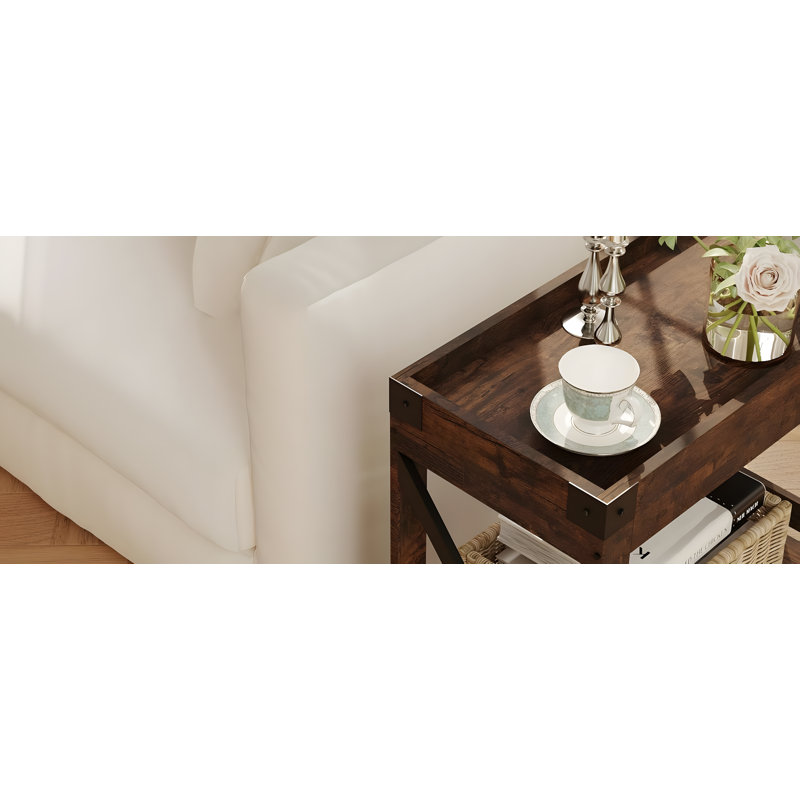 Slim Side Table With Charging Station, Built-In USB Ports And Power Outlets, Compact Design For Small Spaces, Modern End Table With Secure Lid