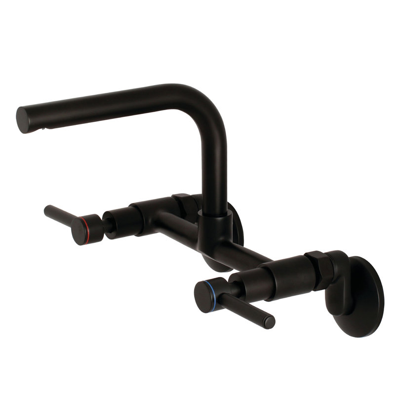Kingston Brass Concord Double-Handle 2-Hole Wall-Mount Bridge Kitchen Faucet, Matte Black