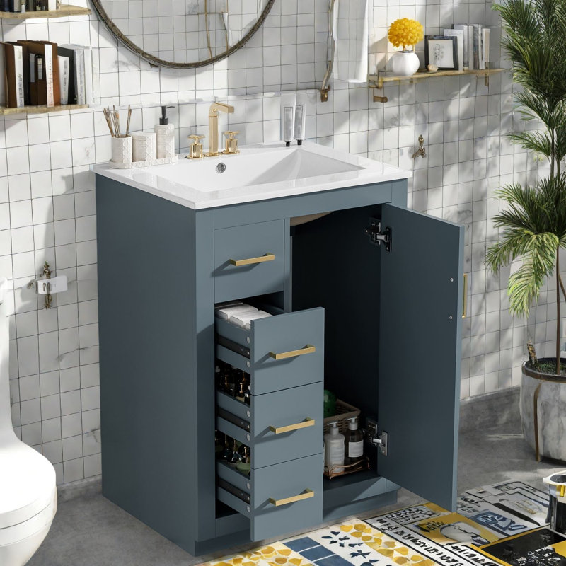 Meuble-lavabo bleu (doit inclure le meuble-lavabo et le lavabo) 24 po Modern