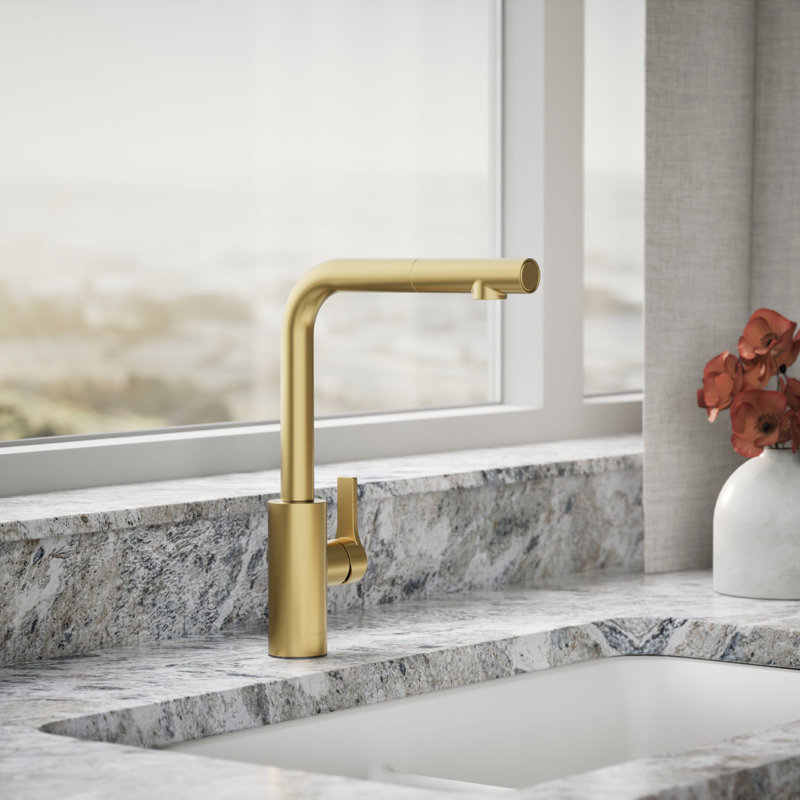 Robinet d'évier de cuisine escamotable avec douchette à deux fonctions Elate, Brushed Brass
