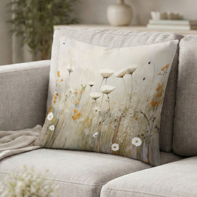 beige Wildflowers Floral Fantasy Decorative Accent Pillow - Wildflowers Printed Cushion