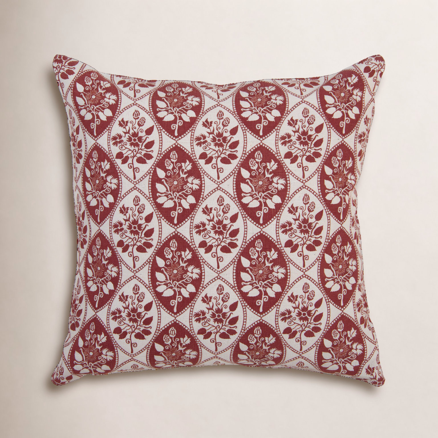 20" x 20" Cotton Throw Pillow, Polyester, Rust/Natural