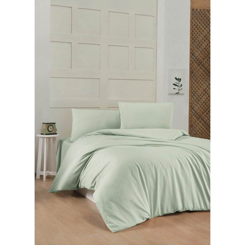 Ensemble de housse de couette Ranforce, Housse de couette simple + 1 taie d'oreiller, Vert clair