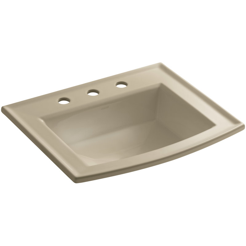 Archer Vitreous China Rectangular Drop-In Bathroom Sink with Overflow, Mexican Sand, 8'' Centers