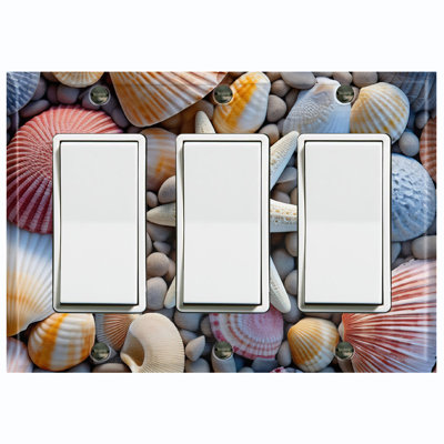 Colorful Sea Shell Star Fish Nature Themed 3 - Gang Toggle Light Switch Standard Wall Plate