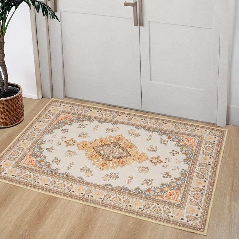Ultra-soft, low-pile, vintage print decorative rug, washable, non-slip, Rectangle 2' x 3'