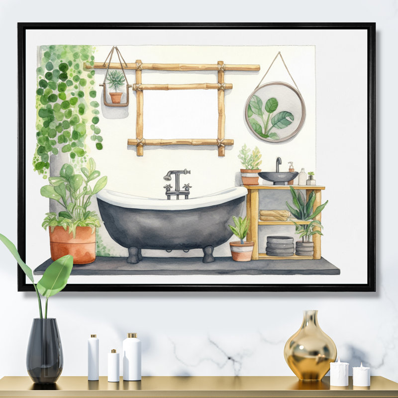 «Natural Bathroom Decor VII», reproduction sur toile, H 24 po x l 32 po x P 1 po, Cadre flottant noir