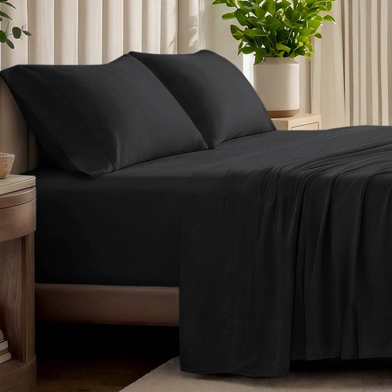Organic Cotton Jersey Sheet Set, Black, Twin Sheet Set + Fitted Sheet + 1 Pillowcase