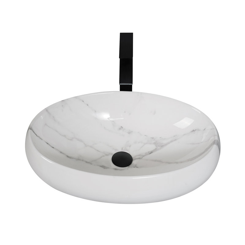 Lavabo de salle de bain ovale moderne 18,7 "x 14,3" avec aspect marbre