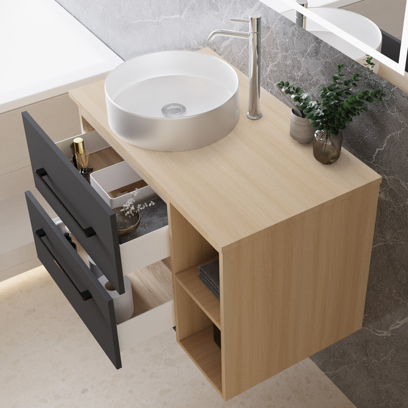 790mm Single Bathroom Vanity with Drop In Ceramic Basin