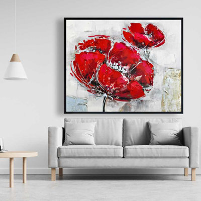 Fleurs rouges abstraites et texturées - décor de bureau moderne sur toile
