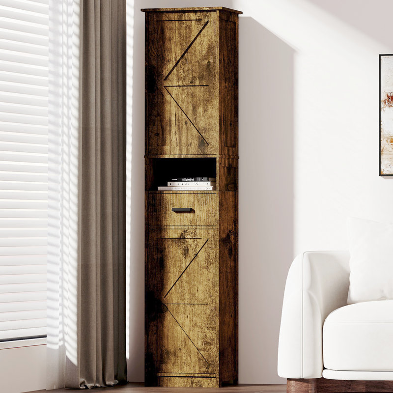 Narrow 69" H Bathroom Cabinet With 2 Doors And 1 Drawer - Vintage Color, Adjustable Shelves, Space For Various Areas Tall Barn Stable Versatile Multiple Spaces