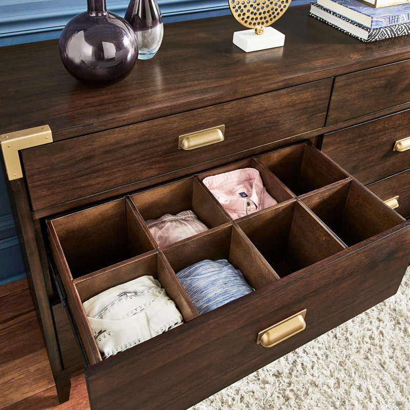 Commode 6 tiroirs en bois massif avec 3 ensembles de séparateurs modulaires