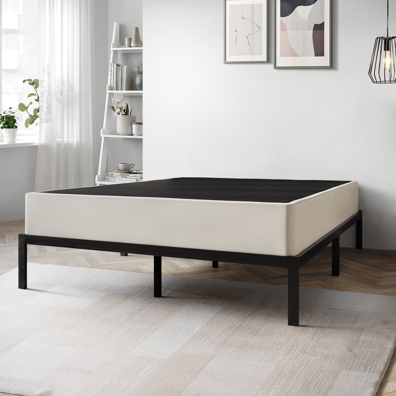 Tawnya 8'' Wood Box Spring with Warm Grey Linen Cover, Queen