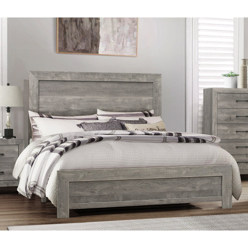 Mobilier de chambre à coucher très grand rustique gris, lit en bois avec lit de base, meubles