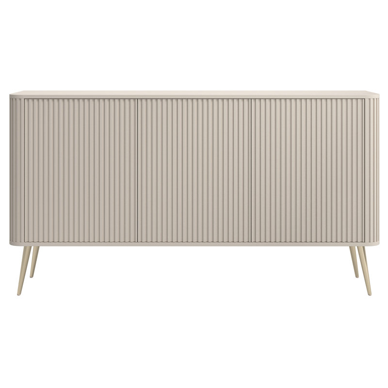 Three-Door Fluted Chest of Drawers Beige with Gold Legs